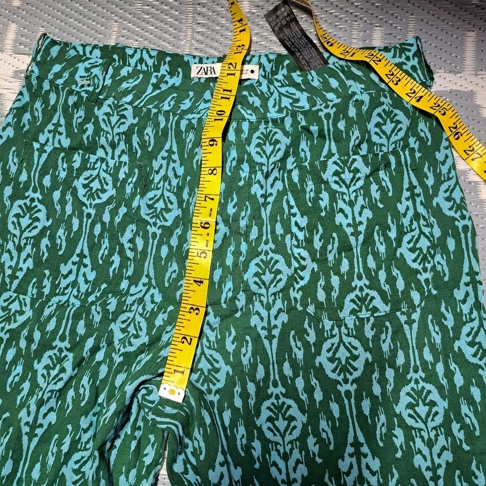 Zara Teal Wide Leg Cotton Pants with Textured Pattern‎ - Picture 6 of 9